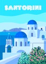 Greece Santorini Poster Travel, Greek white buildings with blue roofs, church, poster, old Mediterranean European Royalty Free Stock Photo