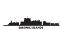 Greece, Saronic Islands city skyline isolated vector illustration. Greece, Saronic Islands travel black cityscape Royalty Free Stock Photo