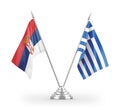 Greece and Serbia table flags isolated on white 3D rendering