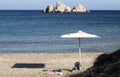 Greece, Sikinos. A parasol at the beach.