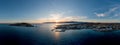 Greece, small cyclades islands, Koufonisia aerial drone panoramic view of Koufonisi at sunset Royalty Free Stock Photo