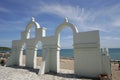 Greece style bulding on the Laomei Beach Royalty Free Stock Photo