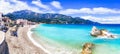 Greece summer holidays - Samos island and scenic Kokkari village with beautiful beach Royalty Free Stock Photo