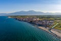 Greece in summer time 2020 ,Paralia Katerini beach aerial view during covid 19  pandemic Royalty Free Stock Photo