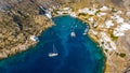 Greece in summer time aerial view ,sailing to Aegean sea with catamaran charter boat