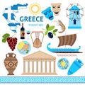 Greece Symbols Touristic Set Flat Composition Royalty Free Stock Photo