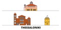 Greece, Thessaloniki flat landmarks vector illustration. Greece, Thessaloniki line city with famous travel sights