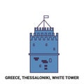 Greece, Thessaloniki, White Tower travel landmark vector illustration