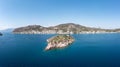 Greece, Tolo near Nafplio, Argorida, Peloponnese. Aerial drone panoramic view of village, sea. Space Royalty Free Stock Photo