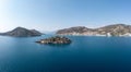 Greece, Tolo near Nafplio, Argorida, Peloponnese. Aerial drone panoramic view of village, sea. Space Royalty Free Stock Photo