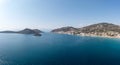 Greece, Tolo near Nafplio, Argorida, Peloponnese. Aerial drone panoramic view of village, sea. Space Royalty Free Stock Photo
