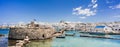 Greece travel banner Naoussa city Paros island famous destination panoramic landmark with buildings and sea port Royalty Free Stock Photo