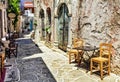 Greece travel, charming streets and coffee bars Royalty Free Stock Photo