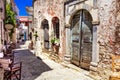 Greece travel, charming streets and coffee bars Royalty Free Stock Photo