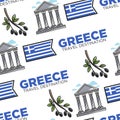 Greece travel destination seamless pattern Greek symbols