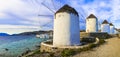 Greek windmills. Mykonos island Royalty Free Stock Photo