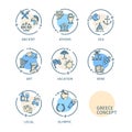Greece Travel and Tourism Concept Thin Line Icons Labels Set. Vector