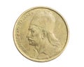 Greece two drachmas coin on white isolated background