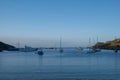 Greece, Tzia Kea island. Many yachts anchored in Otzias bay