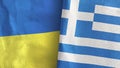 Greece and Ukraine two flags textile cloth 3D rendering
