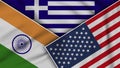 Greece United States of America India Flags Together Fabric Texture Illustration