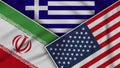 Greece United States of America Iran Flags Together Fabric Texture Illustration