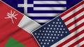 Greece United States of America Oman Flags Together Fabric Texture Illustration