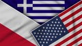 Greece United States of America Poland Flags Together Fabric Texture Illustration