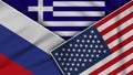 Greece United States of America Russia Flags Together Fabric Texture Illustration