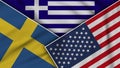 Greece United States of America Sweden Flags Together Fabric Texture Illustration