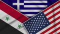 Greece United States of America Syria Flags Together Fabric Texture Illustration