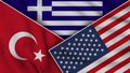 Greece United States of America Turkey Flags Together Fabric Texture Illustration