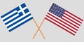 Greece and USA. Crossed Greek and American flags. Official colors. Correct proportion. Vector