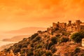 Tower houses in Vathia at sunset Greece Mani Peninsula