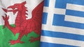 Greece and Wales two flags textile cloth 3D rendering