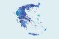 Greece watercolor map vector illustration of blue color with border lines of different regions or provinces on light background