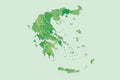 Greece watercolor map vector illustration of green color with border lines of different regions or provinces on light background