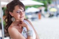 Greece woman is posing Royalty Free Stock Photo