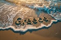 Greece written in the sand on a beach. Greek tourism and vacation background Royalty Free Stock Photo