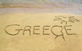 Greece written on sand - sand note icon Royalty Free Stock Photo