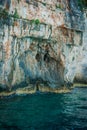 Greece, Zakynthos, August 2016. Rocks, caves and blue water