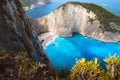 Greece, Zakynthos, Mystic stranded panagiotis freightliner in navagio beach in dawning mood Royalty Free Stock Photo