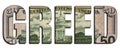 GREED Word 50 US Real Dollar Bill Banknote Money Texture on White Background