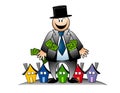 Greedy Banker With Money and Houses Royalty Free Stock Photo
