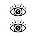 Greedy eye icon. Money obsession and materialistic vision symbol Royalty Free Stock Photo