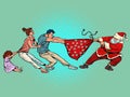 A greedy family takes a bag of gifts from Santa Claus. Christmas and New Year winter holidays
