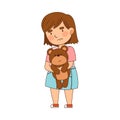 Greedy Girl Standing with Teddy Bear Vector Illustration