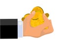 Greedy Hand Grabbing Gold Coins (Vector on white) Royalty Free Stock Photo