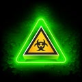 Greeen Neon Biohazard Risk Sign on Grunge Background