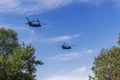 Greek Air Force Chinook helicopters flying.